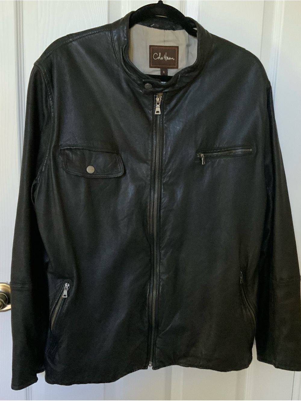 Cole Haan Black Leather Bomber Jacket